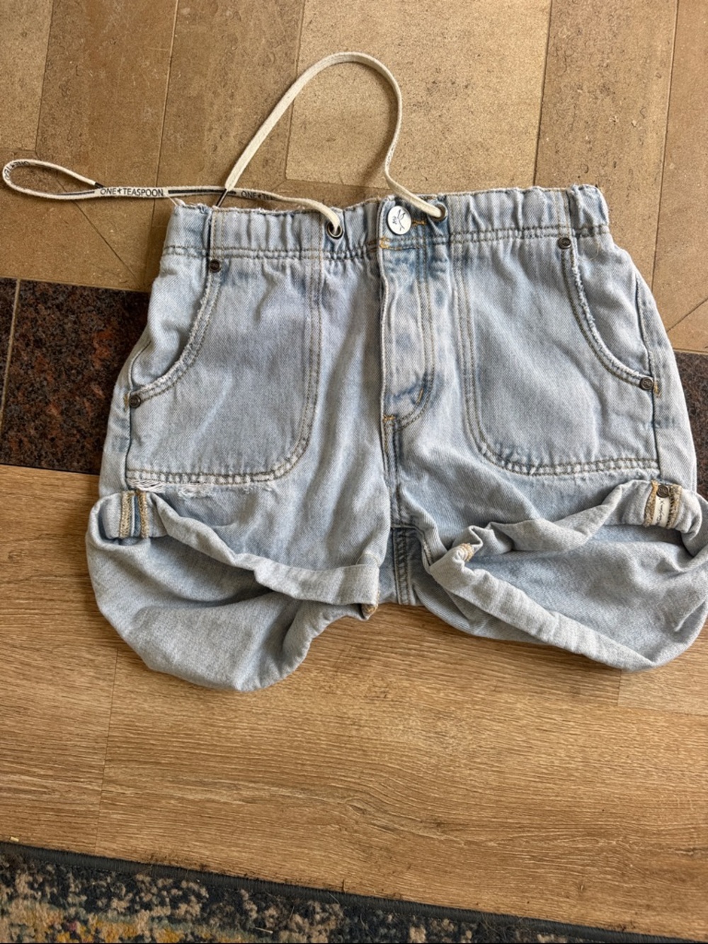 One Teaspoon Light Blue Drawstring Denim Shorts
